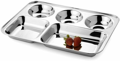 BGT Stainless Steel 5in1 Compartment/ Partition Plate/ Bhojan Thali for Dinner/Lunch Sectioned Plate