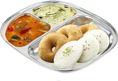 Lyticx 3In1 Stainless Steel Plates with Compartments /Tiffin Plates /Idli Sambhar Plate Dinner Plate(Microwave Safe)