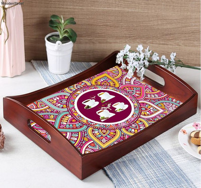 BPDESIGNSOLUTION Tea Curve Serving Tray for Kitchen serve Coffee Tray Size 15x9.5x1.85 inch Tray