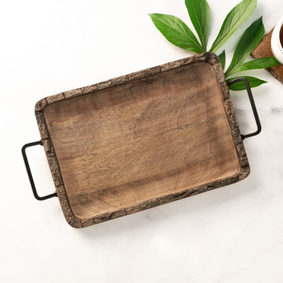 Assortedcraft Decorative Mango Wood Rectangular Shape Serving Tray for Home Decor Tray