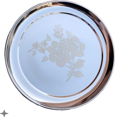 BZILO Pack Of 1 Stainless Steel Designer Dinner Plate Size Plate Diamm. 25.8 CM C39 Dinner Plate(Microwave Safe)