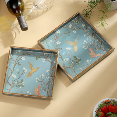 DULI Set of 2 Square Serving Tray for Wedding & Festive Season Tray Decorative Use Tray(Pack of 2)