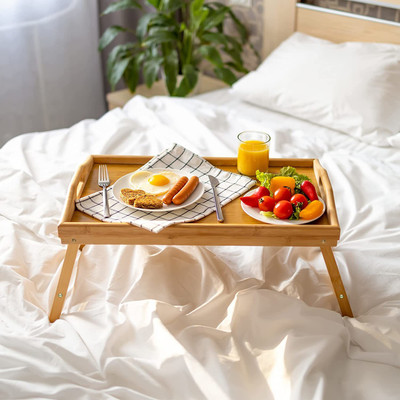 Manogyam Bamboo Folding Breakfast Serving Trays with Handles,Foldable Legs,for Sofa,Bed Tray