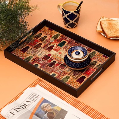 DULI Deco Enamel Printed Decorative Serving Tray for Home & Kitchen 14x10 inch Tray