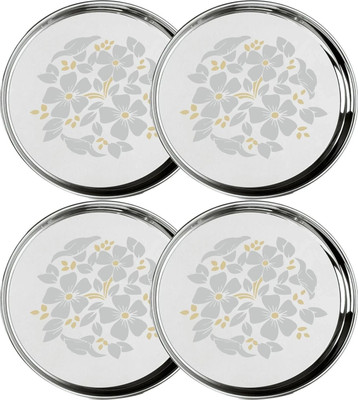GATISTAVAM Stainless Steel Classic Designer Thali – 27cm Dinner Plate Khumcha Dinner Plate(Pack of 4, Microwave Safe)