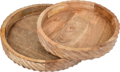 MOXLY Round Wooden Serving Trays (Set of 2 Handcrafted Carved Mango Wood - Serving Tray(Pack of 2)