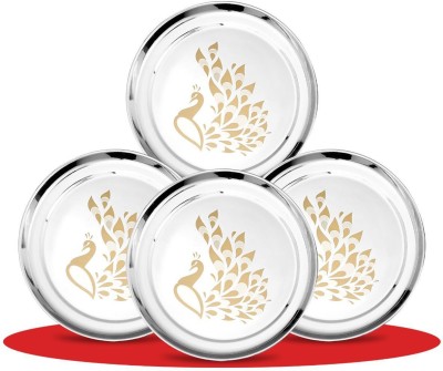 Classic Essentials High Quality Stainless Steel With Permanent Laser design Peacock 4 Dinner Plate Dinner Plate(Pack of 4)