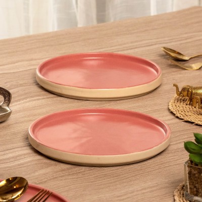 10club Quarter Plates (Set of 2) | Ceramic Dinningware | Microwavesafe | Pink Dinner Plate(Pack of 2, Microwave Safe)