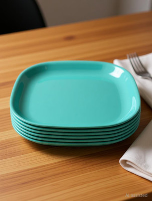 nestcart Tuqoise Square Plate 8 Inches Half Plate(Pack of 6, Microwave Safe)