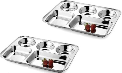 Vigneshgenix 5 in 1 Stainless Steel Divided Partition Lunch Dinner Plate Thali Dinner Plate(Pack of 2, Microwave Safe)