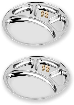 Lyticx Stainless Steel 4 in 1 Round Deluxe Tray Plate Dinner Plate(Pack of 2, Microwave Safe)