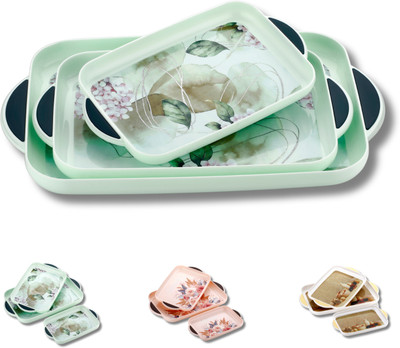 kitch cuT Serving Tray Set of 3 Printed Design Material Glossy Finish Bpa Free Pista Tray(Pack of 3)