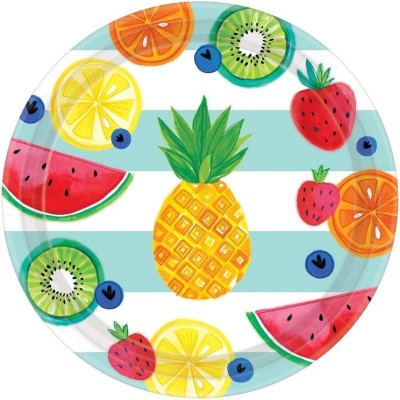 TikiTimes Hello Summer Round Plates 26cm Pack of 8 for Luau/Hawaiian Theme Parties Dinner Plate(Pack of 8)