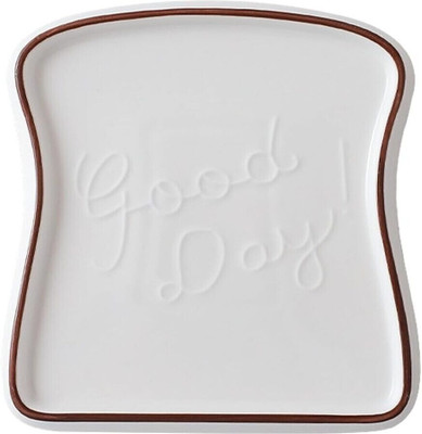 olwick Creative Ceramic Toast Bread Shape Plate | Breakfast Plate Half Plate(Microwave Safe)