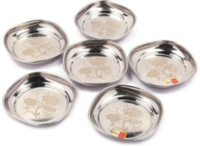 KCL Stainless Steel Laser Design Halwa Plate/Dessert Plate for Sweet/Halwa- 6pc-15cm Quarter Plate(Pack of 6)
