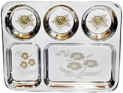 MUKTIDAYA ENTERPRISES Stainless steel heavy duty laser print bhojan thali 5x1 Pack of -1 Sectioned Plate(Microwave Safe)
