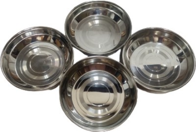 Dynore Stainless Steel Heavy Gauge Halwa Plates/ Dessert Plates/ Chutney Plate Chip & Dip Tray(Pack of 4)