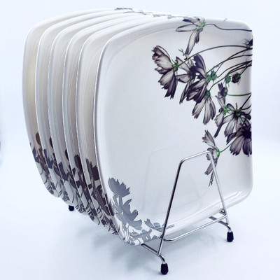Perfectdine Melamine Lunch & Dinner Plate Square Floral Print Serving Plate Size-11 Inch Dinner Plate(Pack of 6, Microwave Safe)