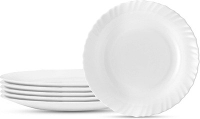 UNICON Diva Opalware Plain Glass Classique Collection Full Plate Set, 10-inch Dinner Plate(Pack of 6, Microwave Safe)