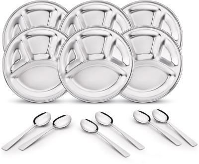Classic Essentials 4 in 1 Compartments Bhojan Thali with Spoon Sectioned Plate(Pack of 6)