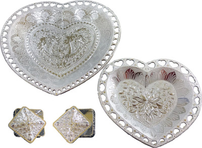 MADHULI Combo Set of Heart Shape Serving Tray & Mukhwas Box/Mukhwas Dani, Plastic Silver Finish Serving Tray, Traditional Design Platters, Mukhwas Serving Tray, Decorative Serving Tray, Dry Fruit Tray Tray(Pack of 4) MADHULI Combo Set of Heart Shape Serving Tray & Mukhwas Box/Mukhwas Dani, Plastic Silver Finish Serving Tray, Traditional Design Platters, Mukhwas Serving Tray, Decorative Serving Tray, Dry Fruit Tray Tray(Pack of 4)