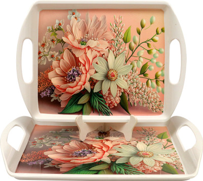 AURKA Rectangle Serving Tray Set (M3) Easy-to-Clean Serving Platters for Food & Dishes Tray(Pack of 2, Microwave Safe)