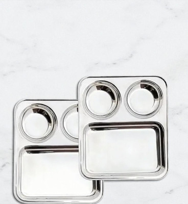 MS WORLD Stainless_Steel_2 in 1 Plate_Pack of 2_A8 Dinner Plate(Pack of 2, Microwave Safe)