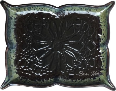 Casa Kriti Black Embossing Ceramic Serving Platter Half Plate(Microwave Safe)