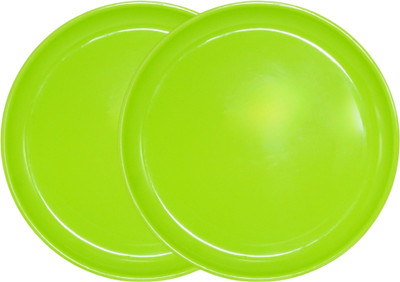 Morvi Pack of 2 Plastic Round Serving Full Dinner Plate Foodgrade Microwave Safe Dinner Set(Green, Microwave Safe)