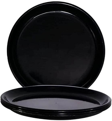 AWICKTIK Round Glossy Plain Black Designed (27'cm) Lunch Dinner Plates (Pack of 2 Dinner Plate(Pack of 2, Microwave Safe)