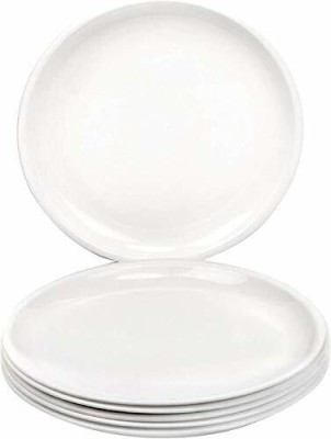 Everbuy Pack of 3 Plastic Unbreakable Plastic Round Serving Dinner Plates Full Size Plate for Dining Table Dinner Set(White, Microwave Safe)