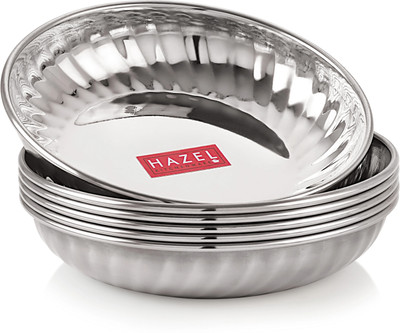 HAZEL Stainless Steel Serving Sweet Dish Dessert Plate, Set of 6, 310 ML Each, Silver Quarter Plate(Pack of 6)