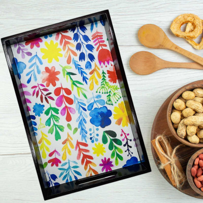 Angira handicarft Wooden tray multicolor print|Serving Tray|Multipurpose Tray|AHS-TRAY308_1310 Tray