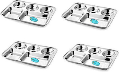 Kejal Stainless Steel Dinner Plate/Thali with 5 Compartments - Set of 4 Dinner Plate(Pack of 4)