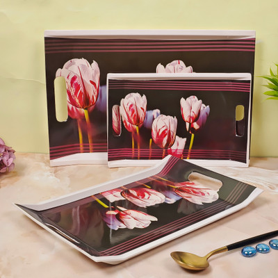 UPC U.P.C. Melamine Multicolor Serving Tray, Set of 3 (Small, Medium and Large Size) Tray Tray(Pack of 3, Microwave Safe)