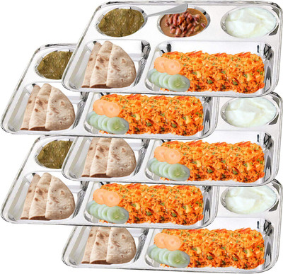 Aneesha Stainless Steel 5 Partition Sectioned Plate(Pack of 5)