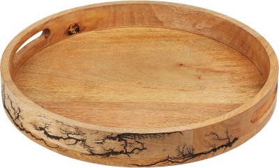 Karigar Creations Elegant Mango Wood Round Tray for Serving Snacks Food Multipurpose 14 inch Brown Tray(Microwave Safe)