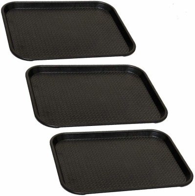 Kanha Plastic Serving Tray Platter Rectangular Shape Plastic Trays for Drink Breakfast Tea Dinner Coffee Salad Food for Dinning Table Home Kitchen 11x14 Inches Black - set of 3 Tray(Pack of 3, Microwave Safe)