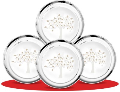 Classic Essentials High Quality Stainless Steel With Permanent Laser design Vriksha 4 Dinner Plate Dinner Plate(Pack of 4)