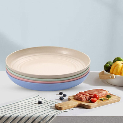openZest Unbreakable Wheat Straw Round Plate Medium (23cm) Set (4pcs) Dinner Plate(Pack of 4, Microwave Safe)
