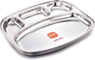 DIAMOND Heavy Partition Lunch Dinner Plate 5 in 1 Extra Deep Compartments, Set of 4 Pcs Sectioned Plate(Pack of 4)