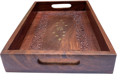 Looks Handicrafts Premium Wooden Serving Tray for Breakfast, Lunch & Dinner || 12” x 8” INCHES || Tray