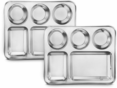 Classic Essentials Stainless Steel 5 in 1 Compartments Bhojan Thali Dinner Plate(Pack of 2)
