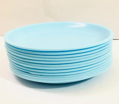 Everbuy Dishwasher Safe High Glaze BPA Free Microwave Safe and Unbreakable Round Plastic Half Plates (Set of 9) 7.5 Inches , Aqua blue For Home and Restaurant Buffet Parties Picnic Half Plate(Pack of 9, Microwave Safe)