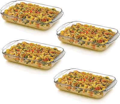 SMILERY Glass Serving Bowl Borosilicate Glass Serve Rectangular and Oven Safe Glass baking Dish 1000ML(Pack of 4, Clear)