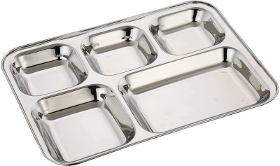 GOLDFINCH Stainless Steel 5In1 Compartment Dinner Plate/Partition Thali/ Dinner Plate Dinner Plate(Microwave Safe)