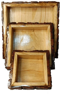 Thewoodenstock Bakkal Rustic Wooden Serving Tray, Large Tray(Pack of 3)