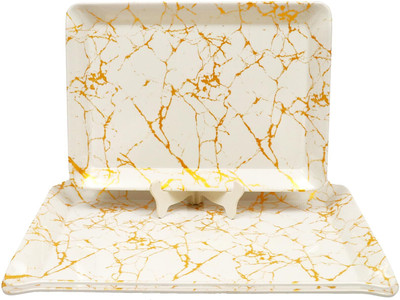 Ariya Stylish White Gold Tray Set for Home Use, Food & Drinks Serving Tray(Pack of 3, Microwave Safe)