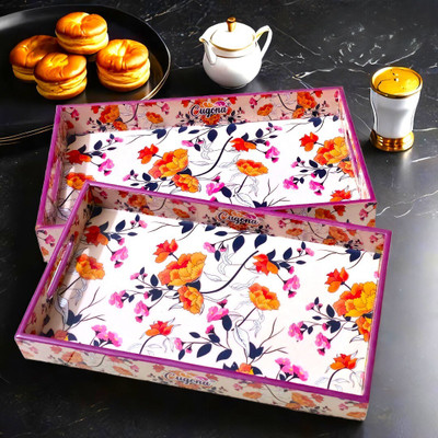 CUGONA wooden serving tray set of 2 enamel coated | 40x26x5CM Rectangular tray Decor Tray