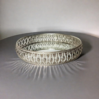 DGH Round Mini German Silver Tray | Silver Plated | Round Decorative Tray Tray(Microwave Safe)